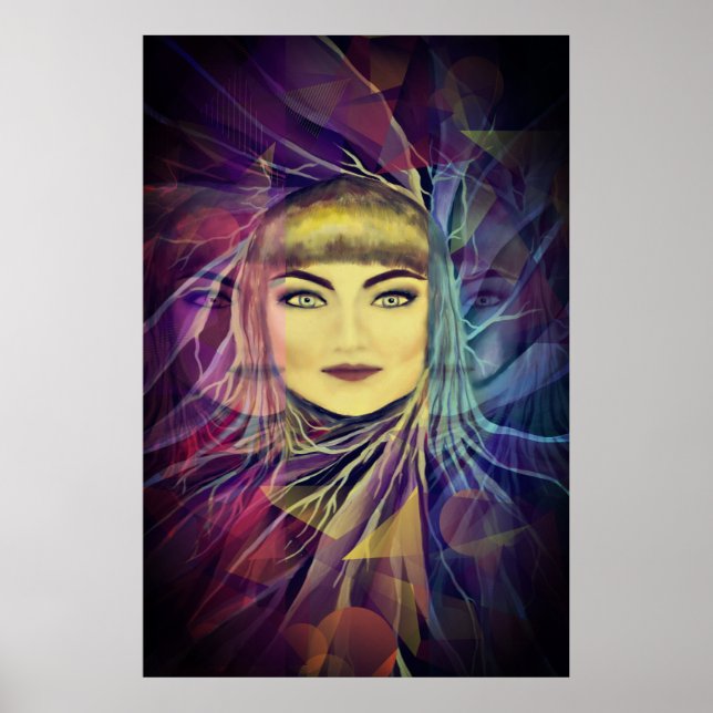 Psychedelic Dreamy Girl - Surrealism Painting Poster (Framsidan)