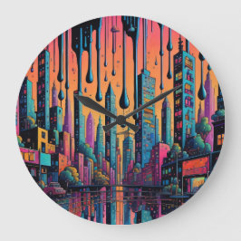 Psychedelic Drippy City Art Stor Klocka