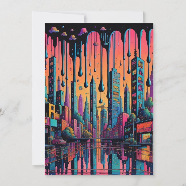 Psychedelic Drippy City Art Tack Kort (Framsida)