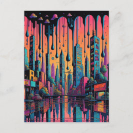 Psychedelic Drippy City Art Vykort