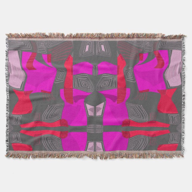 Psychedelic Egyptian Collage: Fuchsia Red Grått Filt (Framsidan)