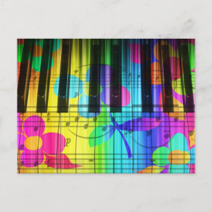 Psychedelic Electric Piano Tangentbord and Flowers Vykort