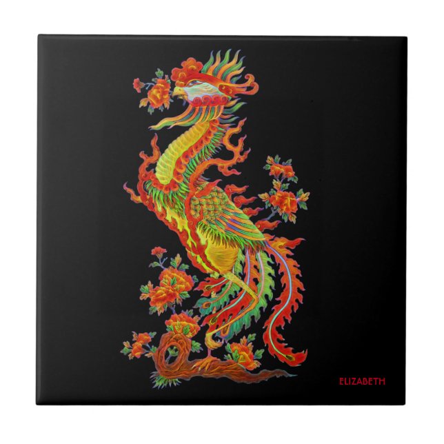 Psychedelic Fantasy Exotic Fractal Dragon Phoenix Kakelplatta (Framsidan)