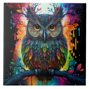 Psychedelic Fantasy Hippy Uggla Kakelplatta