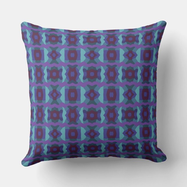 Psychedelic Färg Block Patchwork Lila Teal Kudde (Baksida)