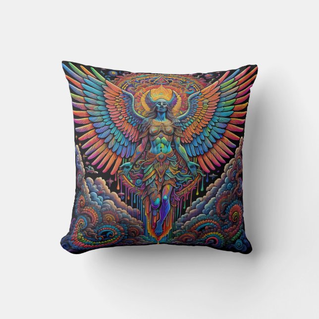Psychedelic Färgrik Ängel Konst Kudde (Framsida)