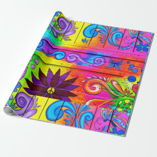 psychedelic färgrikt för hippie70-tal presentpapper
