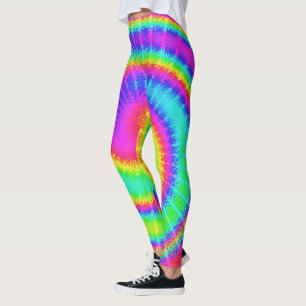 Psychedelic färgrikt för Retro 70-talTieDye Hippie Leggings