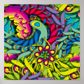 Psychedelic Feather Frenzy Poster
