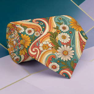 Psychedelic Floral 1970s Anpassad Necktie Slips