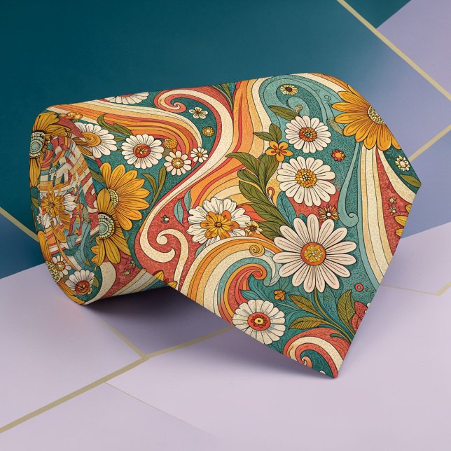 Psychedelic Floral 1970s Anpassad Necktie Slips (Skapare uppladdad)