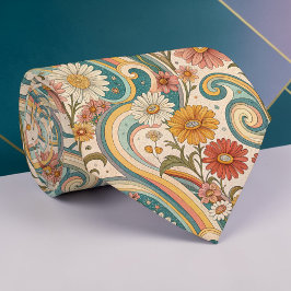 Psychedelic Floral 1970s Custom Necktie Tie Slips