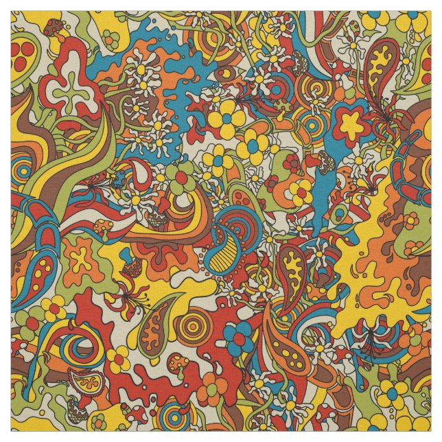 psychedelic flow, retro 70s fabric tyg (Provkarta)