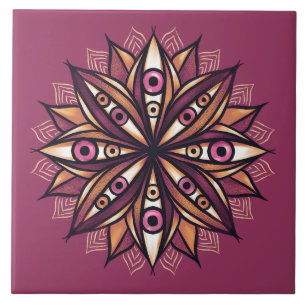Psychedelic Flower Art med Trippy Creepy Ögon Kakelplatta