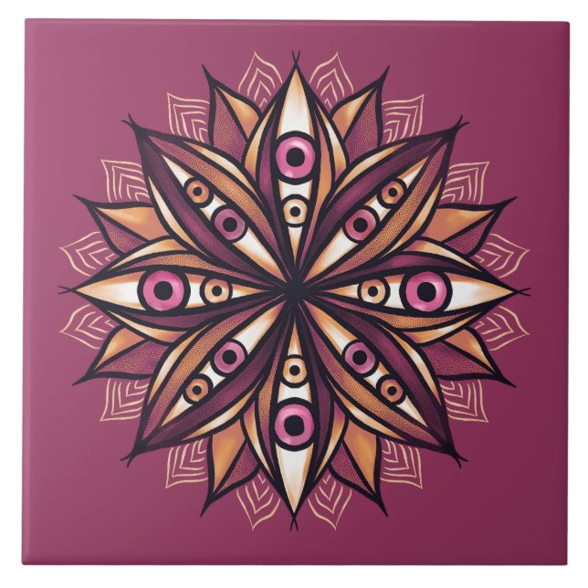 Psychedelic Flower Art med Trippy Creepy Ögon Kakelplatta (Framsidan)