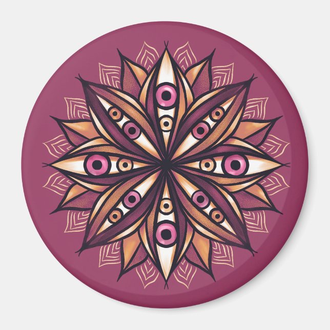 Psychedelic Flower Art med Trippy Creepy Ögon Magnet (Framsidan)