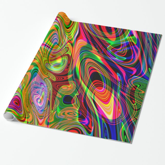 Psychedelic fluorescerande abstrakt Twirls Presentpapper (Utrullad)