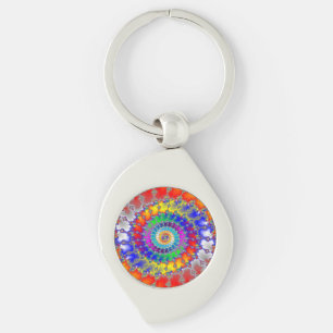 Psychedelic Fractal Swirl Silverfärgad Nyckelring