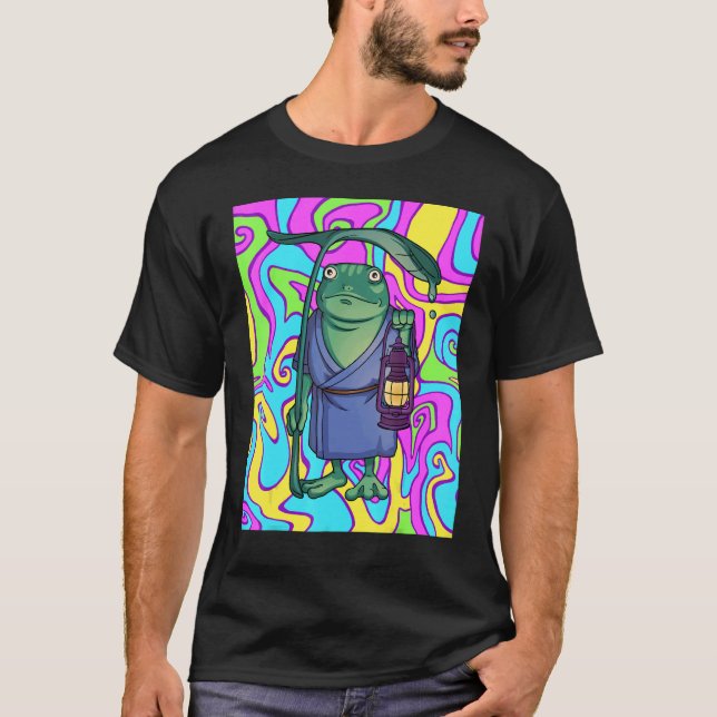 Psychedelic Frog With Lantern Traveling The Trippy T Shirt (Framsida)
