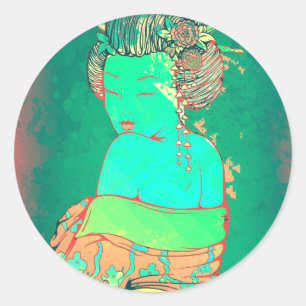 Psychedelic Geisha Runt Klistermärke