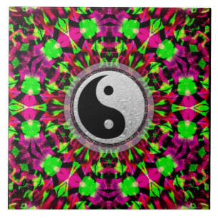 Psychedelic Geometric Yin Yang Ceramic Tile Kakelplatta