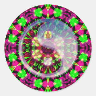 Psychedelic Geometric Yin Yang Sticker Runt Klistermärke