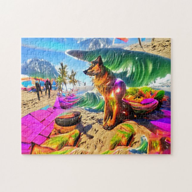 Psychedelic German Shephard Beach Sand Pussel (Horisontell)