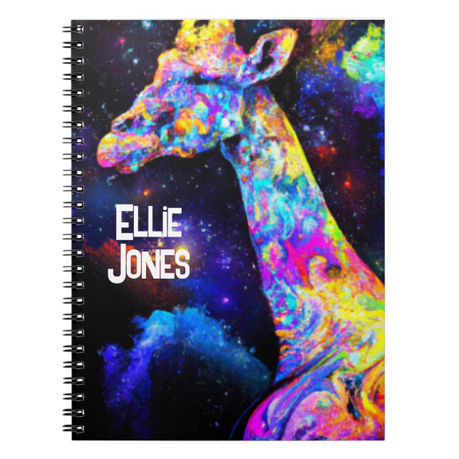 Psychedelic Giraffe editable namn Anteckningsbok (Framsidan)