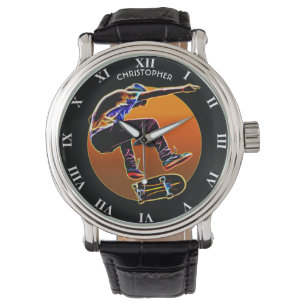 Psychedelic glödande Skateboarder med skateboarde Armbandsur