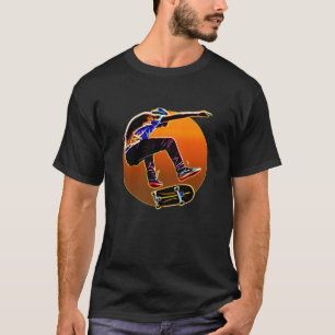 Psychedelic glödande Skateboarder med skateboarde T Shirt