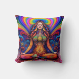 Psychedelic Goddes Rainbow Meditation Art Kudde