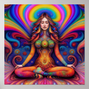 Psychedelic Goddes Rainbow Meditation Art Poster