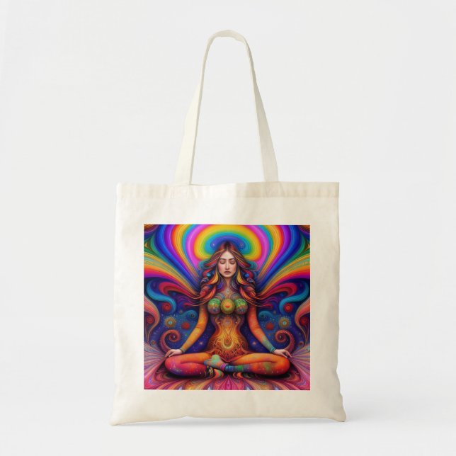 Psychedelic Goddes Rainbow Meditation Art Tygkasse (Framsidan)