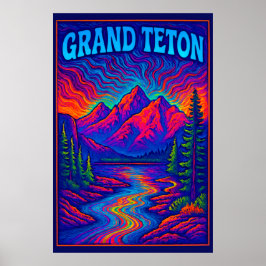 Psychedelic Grand Teton Poster