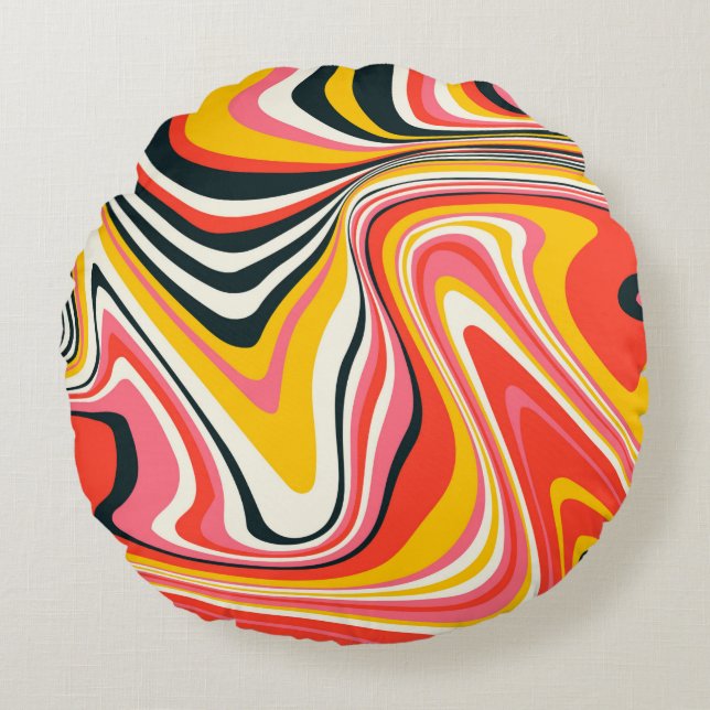 Psychedelic groovy background. Colorful abstract b Rund Kudde (Framsidan)