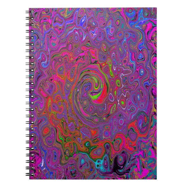 Psychedelic Groovy Magenta Retro Liquid Swirl Anteckningsbok (Framsidan)