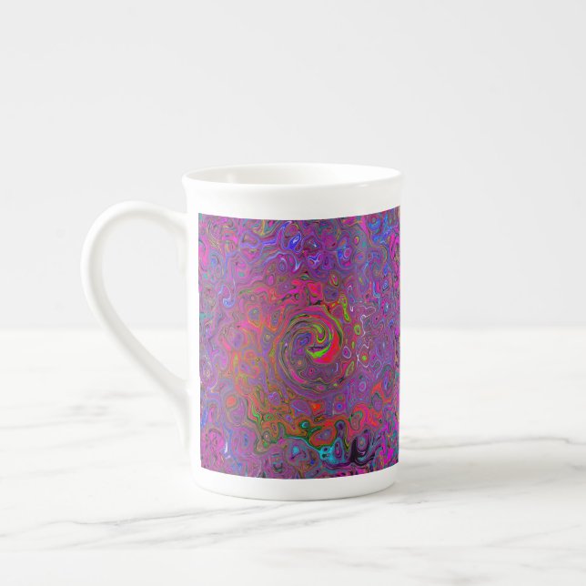 Psychedelic Groovy Magenta Retro Liquid Swirl Benporslin Mugg (Vänster)