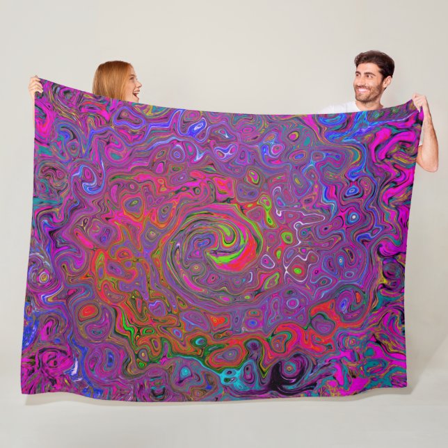 Psychedelic Groovy Magenta Retro Liquid Swirl Fleecefilt (På plats)