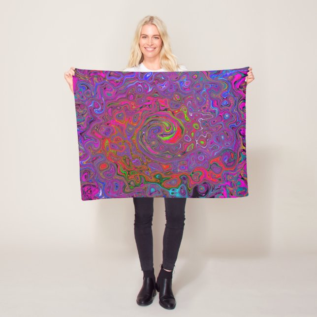 Psychedelic Groovy Magenta Retro Liquid Swirl Fleecefilt (På plats)