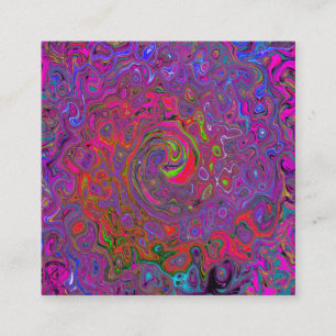Psychedelic Groovy Magenta Retro Liquid Swirl Fyrkantigt Visitkort