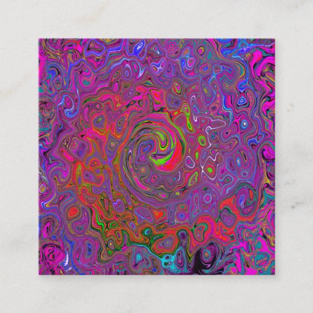 Psychedelic Groovy Magenta Retro Liquid Swirl Fyrkantigt Visitkort (Framsida)