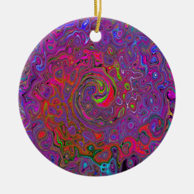 Psychedelic Groovy Magenta Retro Liquid Swirl Julgransprydnad Keramik (Framsidan)