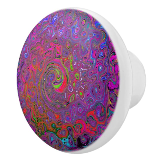 Psychedelic Groovy Magenta Retro Liquid Swirl Knopp (Höger)
