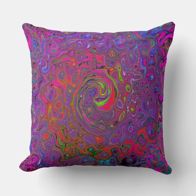 Psychedelic Groovy Magenta Retro Liquid Swirl Kudde (Framsida)