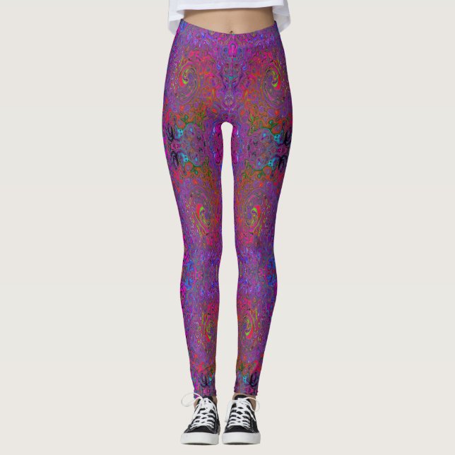 Psychedelic Groovy Magenta Retro Liquid Swirl Leggings (Framsida)