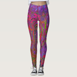 Psychedelic Groovy Magenta Retro Liquid Swirl Leggings