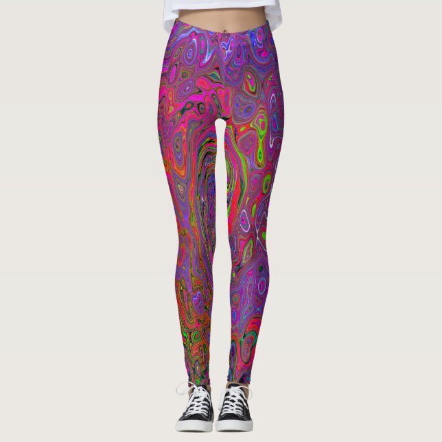 Psychedelic Groovy Magenta Retro Liquid Swirl Leggings (Framsida)