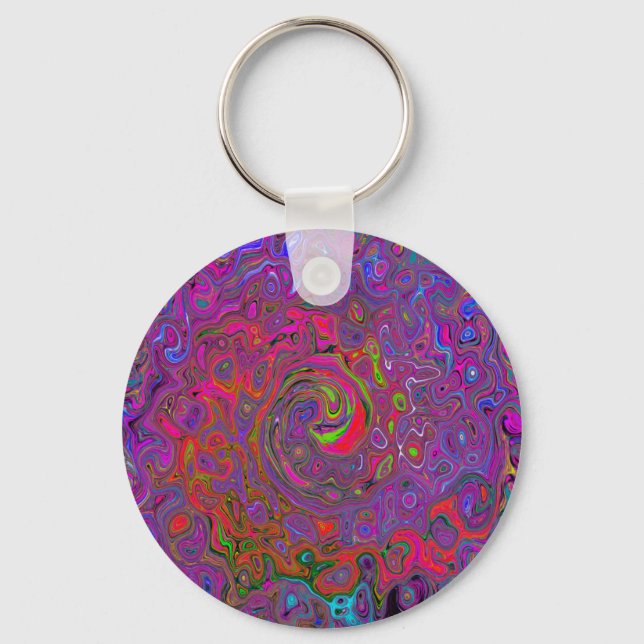 Psychedelic Groovy Magenta Retro Liquid Swirl Nyckelring (Framsida)
