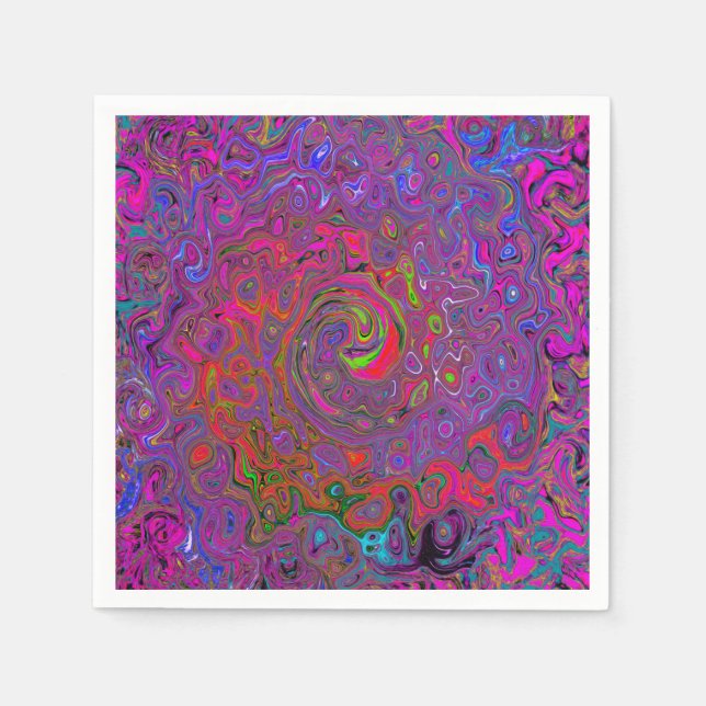 Psychedelic Groovy Magenta Retro Liquid Swirl Pappersservett (Framsidan)