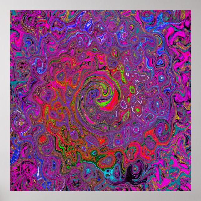 Psychedelic Groovy Magenta Retro Liquid Swirl Poster (Framsidan)